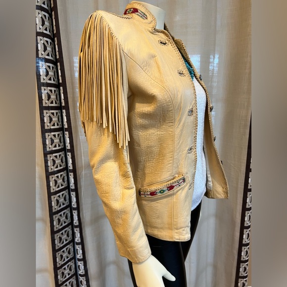 Ren Ellis Southwest Beaded Women Leather Jacket with Fringe - Picture 2 of 12
